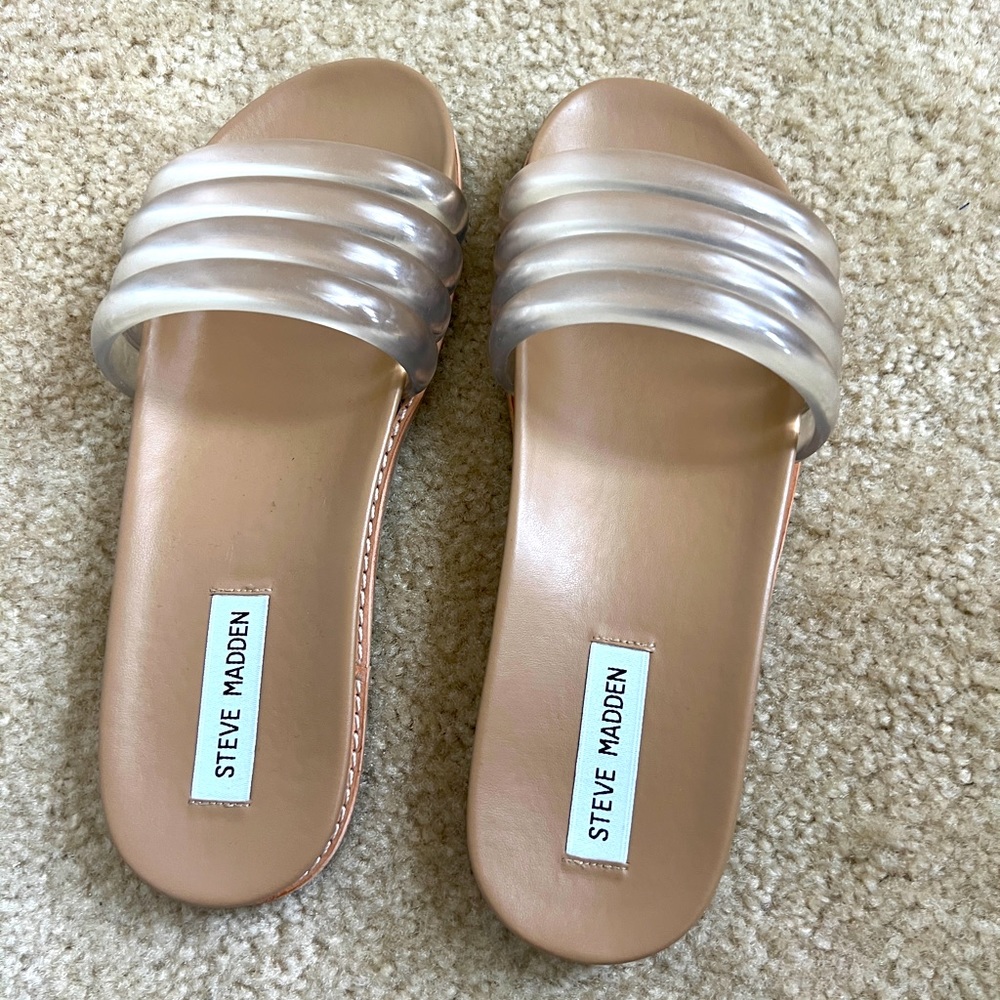 Worn once. Plastic jelly slip on sandals